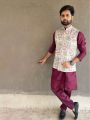Ethnic Traditional Wine Banglore Silk Kurta Pajama Set