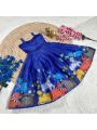 Elegant Traditional Royal Blue  Printed Kids Kota Checks Gown