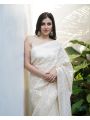Elegant Ethnic Off White Lucknowi Embroidered Silk Organza Saree
