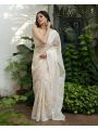 Elegant Ethnic Off White Lucknowi Embroidered Silk Organza Saree