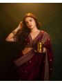 Elegant Festive Traditional Burgundy Pure Soft Silk Organza Saree