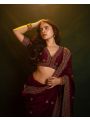 Elegant Festive Traditional Burgundy Pure Soft Silk Organza Saree