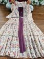 Elegant Casual Festive Cream Multicolor Cotton Gown