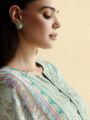 Ethnic Festive Aqua Green  Lawn Floral Embroidered Straight Suit