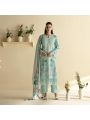 Ethnic Festive Aqua Green  Lawn Floral Embroidered Straight Suit