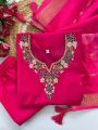 Ethnic Traditional Rani Pink Roman Silk Straight Suit