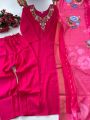 Ethnic Traditional Rani Pink Roman Silk Straight Suit