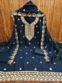 Elegant Traditional Navy Blue Georgette Straight Suit