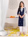 Ethnic Festive Navy Blue Rayon Straight Suit