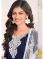 Ethnic Festive Navy Blue Rayon Straight Suit