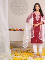 Elegant Traditional Maroon Rayon Straight Suit