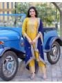 Elegant Traditional Yellow & Navy Blue Straight Pant Suit