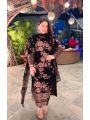Elegant Traditional Black Georgette Embroidered Straight Suit
