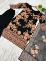 Elegant Traditional Black Georgette Embroidered Straight Suit