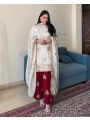 Ethnic Cream & Maroon Embroidered Chinnon Silk Suit 