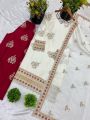 Ethnic Cream & Maroon Embroidered Chinnon Silk Suit 