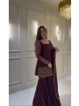 Elegant Festive Deep Wine  Georgette Sharara Suit