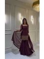 Elegant Festive Deep Wine  Georgette Sharara Suit