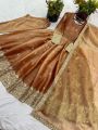 Elegant Golden Brown Burberry Silk Embroidered Anarkali Gown Suit