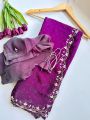 Ethnic Festive Traditional Deep Purple Hand worked Chiffon Saree