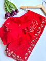 Elegant Festival Traditional Red Hand worked Chiffon Saree