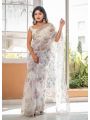Ethnic Festive Traditional White Floral Pure Organza Saree