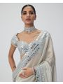 Ethnic Festival Traditional Pearl White Soft Satin Organza Saree