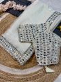 Ethnic Festival Traditional Pearl White Soft Satin Organza Saree
