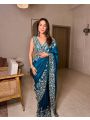 Elegant Festive Teal Blue Rangoli Silk  Saree