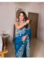 Elegant Festive Teal Blue Rangoli Silk  Saree