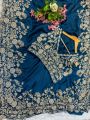 Elegant Festive Teal Blue Rangoli Silk  Saree
