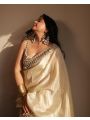 Elegant Traditional  Ivory Satin Organza Saree 