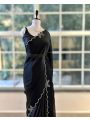 Ethnic Festive Elegant Black Shimmer Organza Silk Saree 
