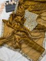 Elegant Traditional Festive Copper Gold Pure Soft Jimmy Choo Silk Saree