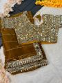 Elegant Traditional Festive Copper Gold Pure Soft Jimmy Choo Silk Saree