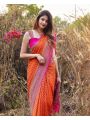 Festive Ethnic Traditional Orange & Rani Soft Lichi silk Saree