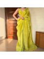Ethnic Festive Traditional Lime green Soft Chinnon Silk Saree 