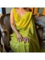 Ethnic Festive Traditional Lime green Soft Chinnon Silk Saree 