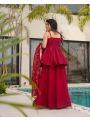 Elegant Festive Cherry Red Tabby Organza Mukesh Work Plazo Suit