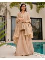 Elegant Festive Graceful Beige Tabby Organza Mukesh Work Plazo Suit