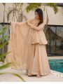 Elegant Festive Graceful Beige Tabby Organza Mukesh Work Plazo Suit