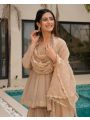 Elegant Festive Graceful Beige Tabby Organza Mukesh Work Plazo Suit