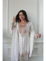 Elegant Festive  Off-White Chinnon Silk Embroidered Straight Suit 