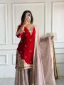 Ethnic Elegant Maroon and Mauve Faux  Georgette Sharara Suit 