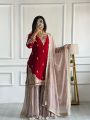 Ethnic Elegant Maroon and Mauve Faux  Georgette Sharara Suit 