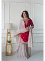 Ethnic Elegant Maroon and Mauve Faux  Georgette Sharara Suit 