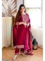 Authentic Ethnic Rani Velvet Viscose Embroidered Straight Suit