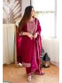 Authentic Ethnic Rani Velvet Viscose Embroidered Straight Suit