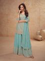 Elegant Ethnic Light  Sea Green  Chinnon Silk Embroidered Plazo Suit