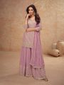 Ethnic Elegant Onion Pink Chinnon Silk Embroidered Plazo Suit